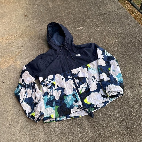 THE NORTH FACE Antora Rain Hoodie, Summit Navy/Summit Navy Abstract Floral Print - Picture 1 of 5